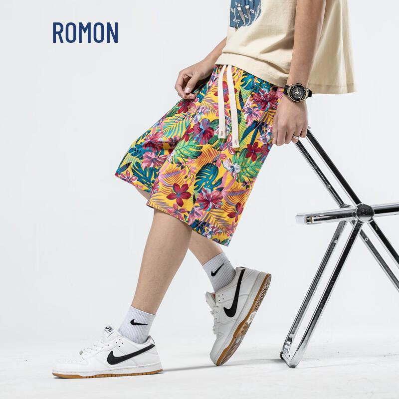

ROMON Men s Chinese Style Retro Floral Beach Shorts XL