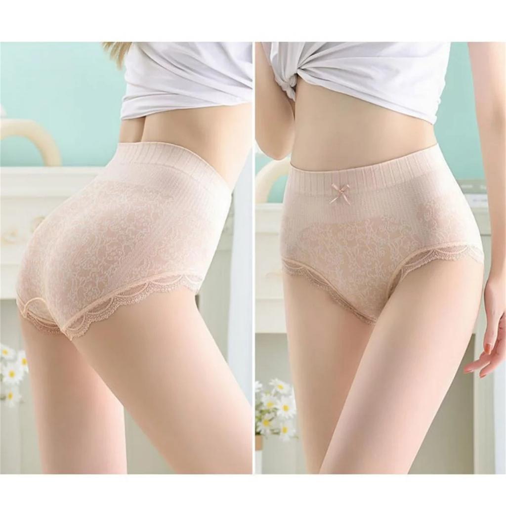 3-Pack Women's High Waist Cotton Lace Briefs Soft Seamless Underwear with Tummy Control