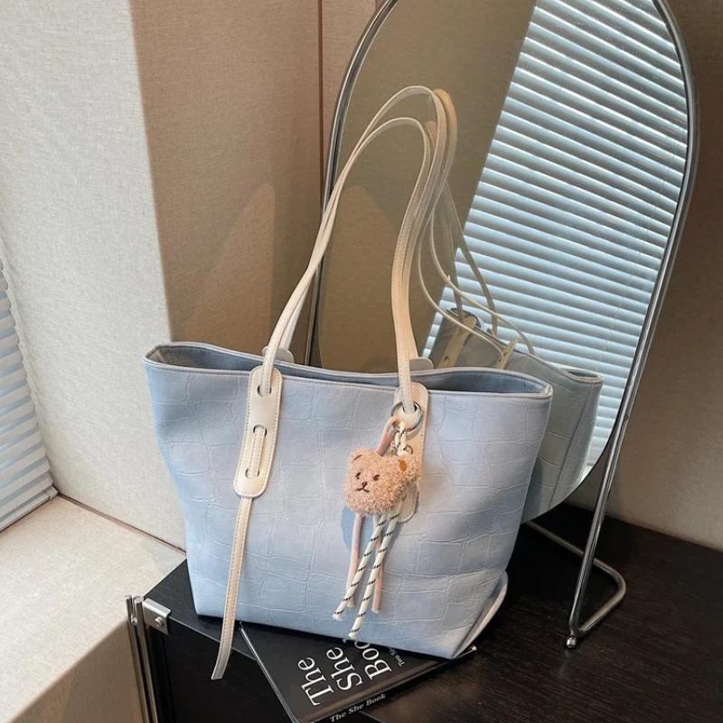 Summer New Solid PU Sweet Elegant Light Luxury Tote Bag Hot Sale Fashionable and Simple Commuting Casual Shoulder Bags for Women
