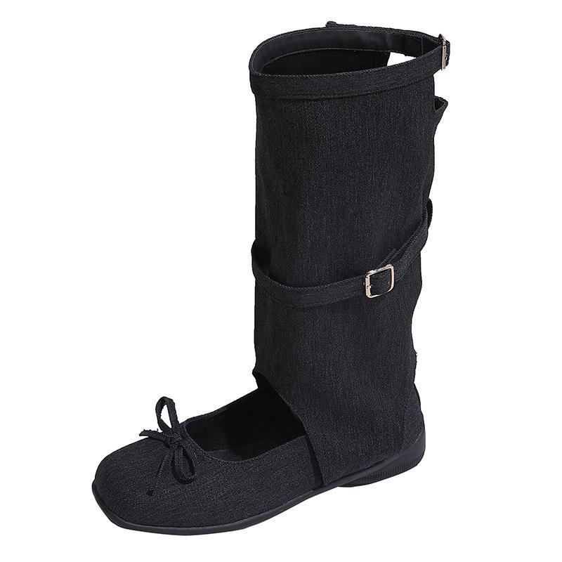 Nischdesign coola stövlar barn 2025 nya sommar rosett balett veckade pile stövlar medelhöga stövlar