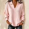 2026 European & American Cross-Border Fashion: Solid Color V-neck Long Sleeve Sweater for Women - Autumn/Winter Versatile Casual Wear