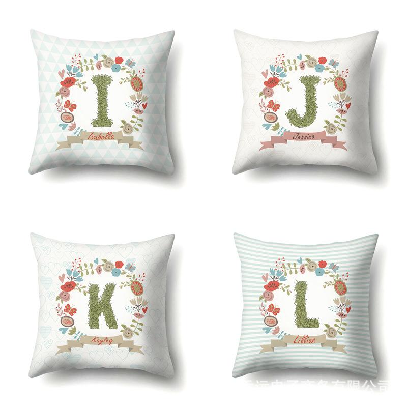 Polyester Pillowcase Car Decoration Home 26 English Letters Plant Wavy Print Pillowcase