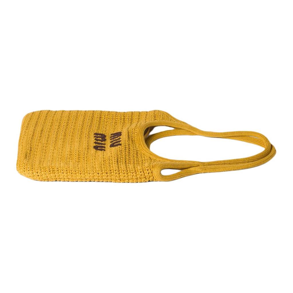 Miu Miu Ivy Knitted Letter Logo Smooth Lines Cotton Tote Bag Shopping Bag Shoulder Handbag Women tote bags Ochre 5BG231_ACQY_F04GL_V_MRO
