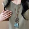Leather rope wooden bead pendant necklace niche retro temperament collarbone chain light luxury ethnic style versatile jewelry women