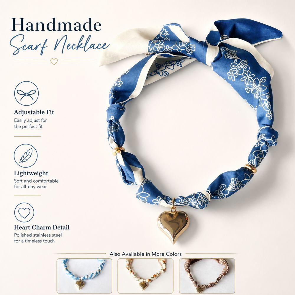 Handmade Bandana Scarf Necklace Lightweight Choker Necklace Gifts Heart Pendant  Daily Wear