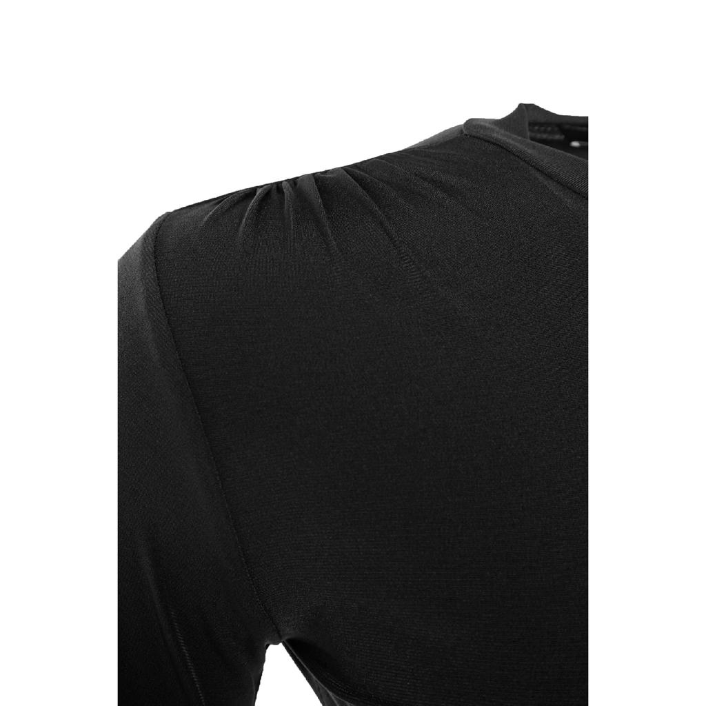 Schwarze, eng anliegende, eng anliegende, dehnbare Strickbluse mit hohem Kragen und gerafften Ärmeln Twoaw23el01391