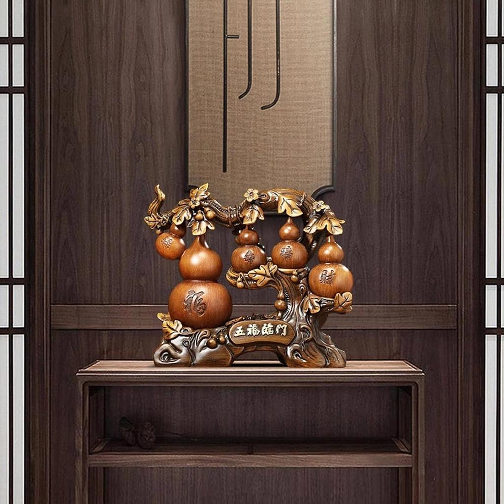 Aris & Juno Five Blessings Gourd Statue, Resin Feng Shui Figurine for Wealth & Prosperity, Home Office Decor, Housewarming Gift