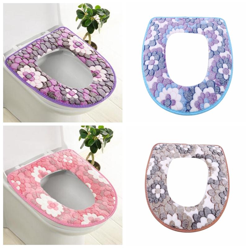 Toilet Seat Covers Flannel Winter Warm Prints Thicken Comfortable Gentle Toilets Cushion Bathroom Essential Accessories