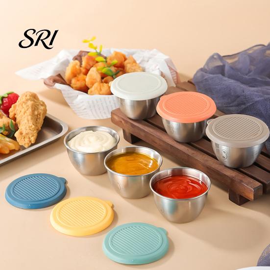 Travel Condiment Container Salad Dressing 1.6oz Leakproof Airtight Dip with Lids Reusable Lunch Box Sauce Holder Stainless Steel Cups for Boxes