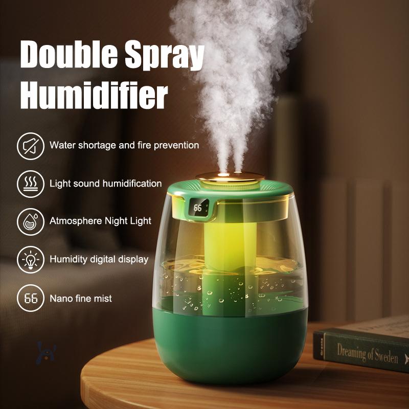 Air Humidifier 1300Ml Aroma Humidifier Double Spray Port Essential Oil Diffuser Usb Water Humidifier With Light For Home Office