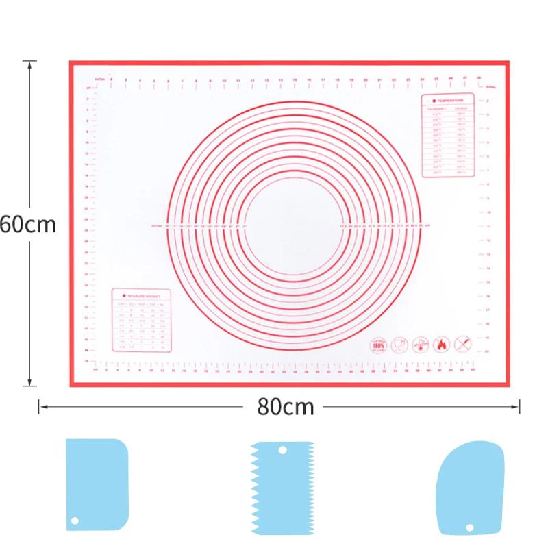 4Pcs/Set Silicone Baking Mat with Plastic Scraper Large Rolling Dough Pad Non-Stick Pizza Dough Maker Pastry Baking Accessories