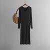 Autumn and Winter V-neck Knitted Dress Women's Outerwear Straight Tube Thin Long-sleeved Pit Strip Split Bottom Knee Sweater Skirt