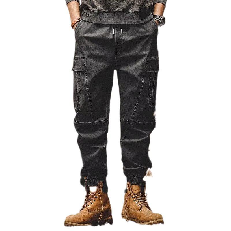 Men's Retro Heavyweight Cuffed Workwear Pants - Loose Straight Leg Trend for Autumn and Winter