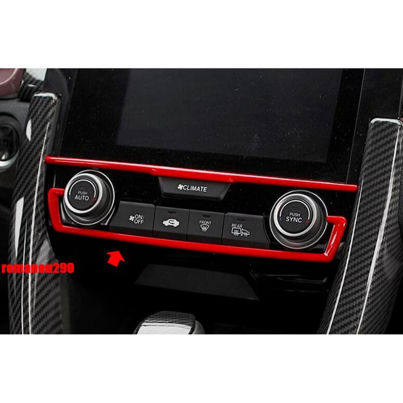 2 Stück/Set Rotes Auto Klimaanlage Klimaregelung Drehknopf Schalter Panel Streifen Verkleidung Rahmen Dekoration Passend für Honda Civic 2016 2017 2018 2019 2020