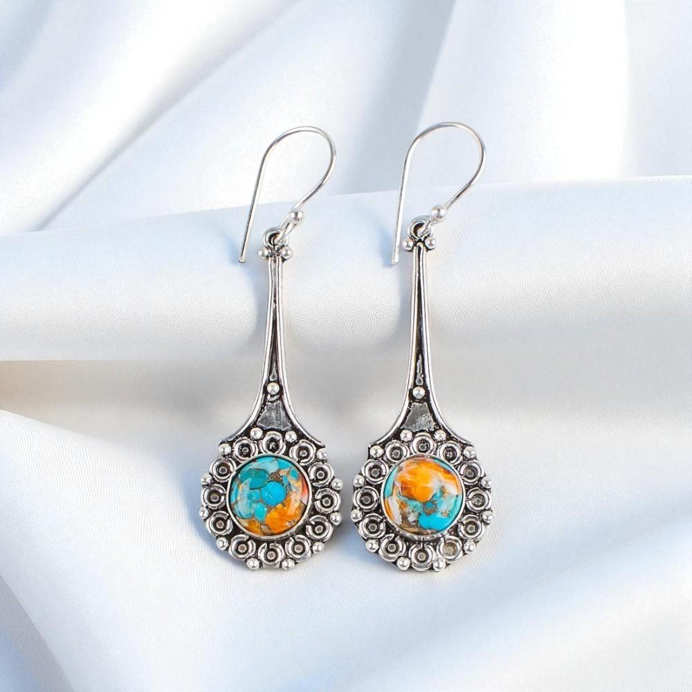 

Rare Spiny Oyster Gemstone 925 Sterling Silver Jewelry Handmade Earrings 2.52 EE-77-36