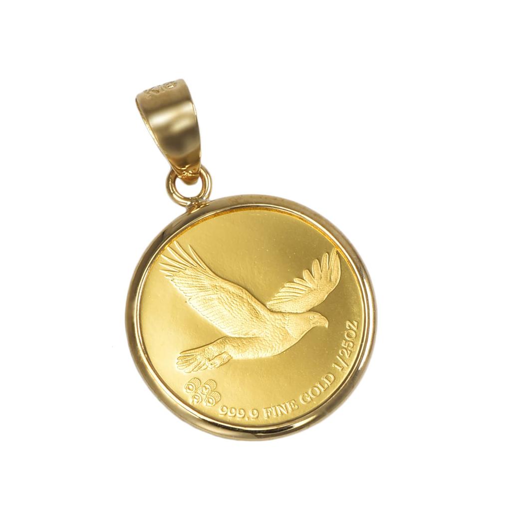 Speranza 24K Pure Gold Coin Pendant with Indian Eagle Simple Engraving & Design, 1/25oz, 18K,