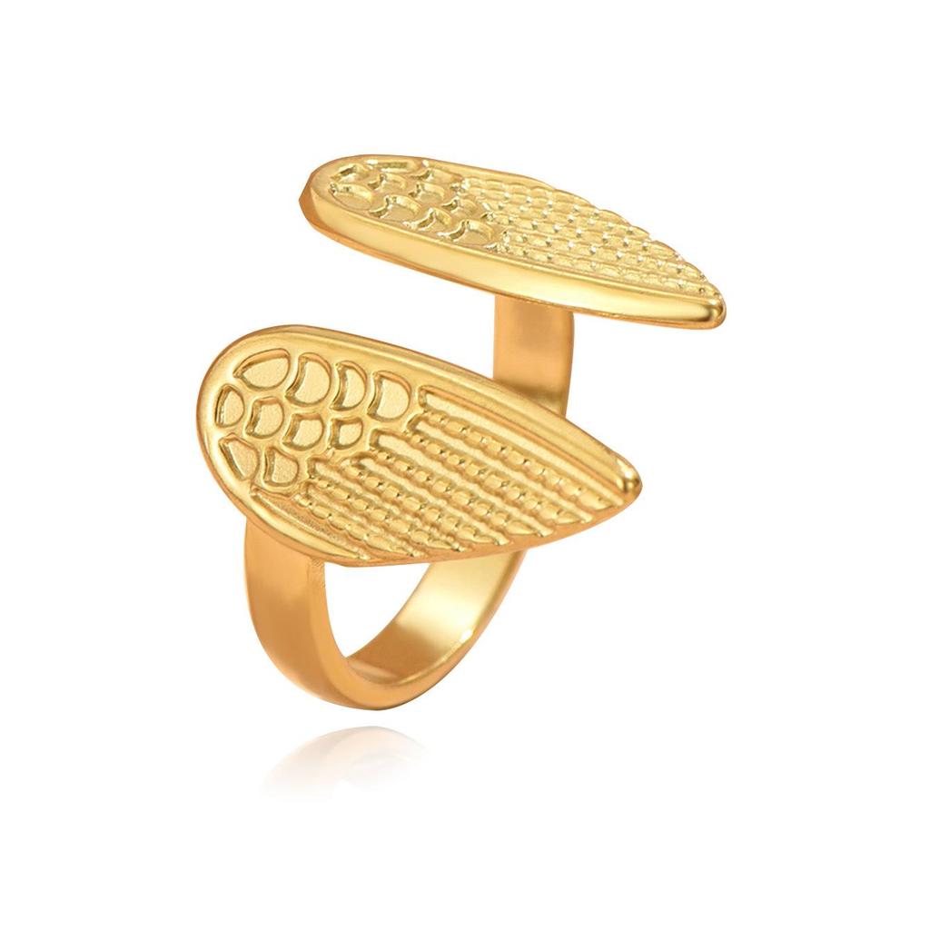 Cross-Border Fashion Angel Wings Stainless Steel Feather Ring - Elegant, Symmetrical, and Adjustable Versatile Jewelry