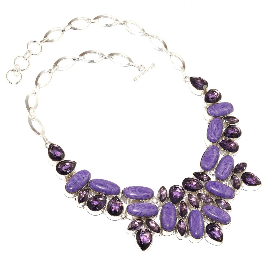 Russian Cheroite Amethyst Quartz Jewelry Necklace 16-18''