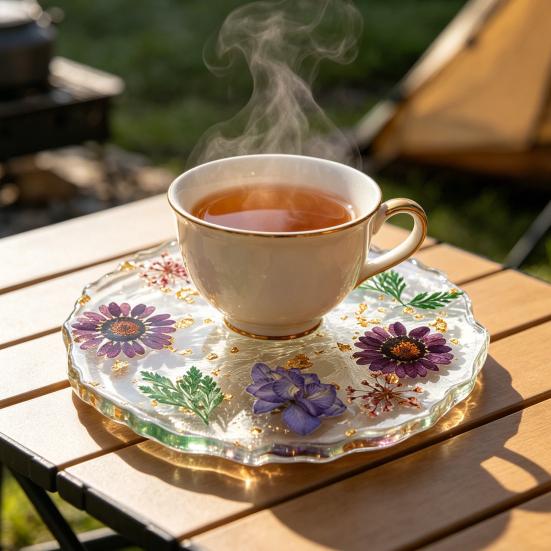 Handmade Resin Coaster Dried Flowers Cup Mat Heat-Resistant Clear Waterproof Table Protection Mat Unique Gift for Coffee Lovers Home Office Decor