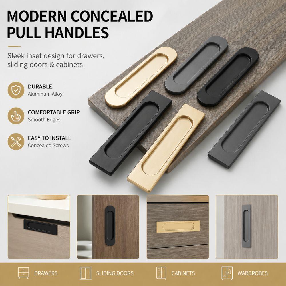 Self-adhesive Sliding Door Handle Black Grey Gold Drawer Cabinet Handle  Furniture Hardware