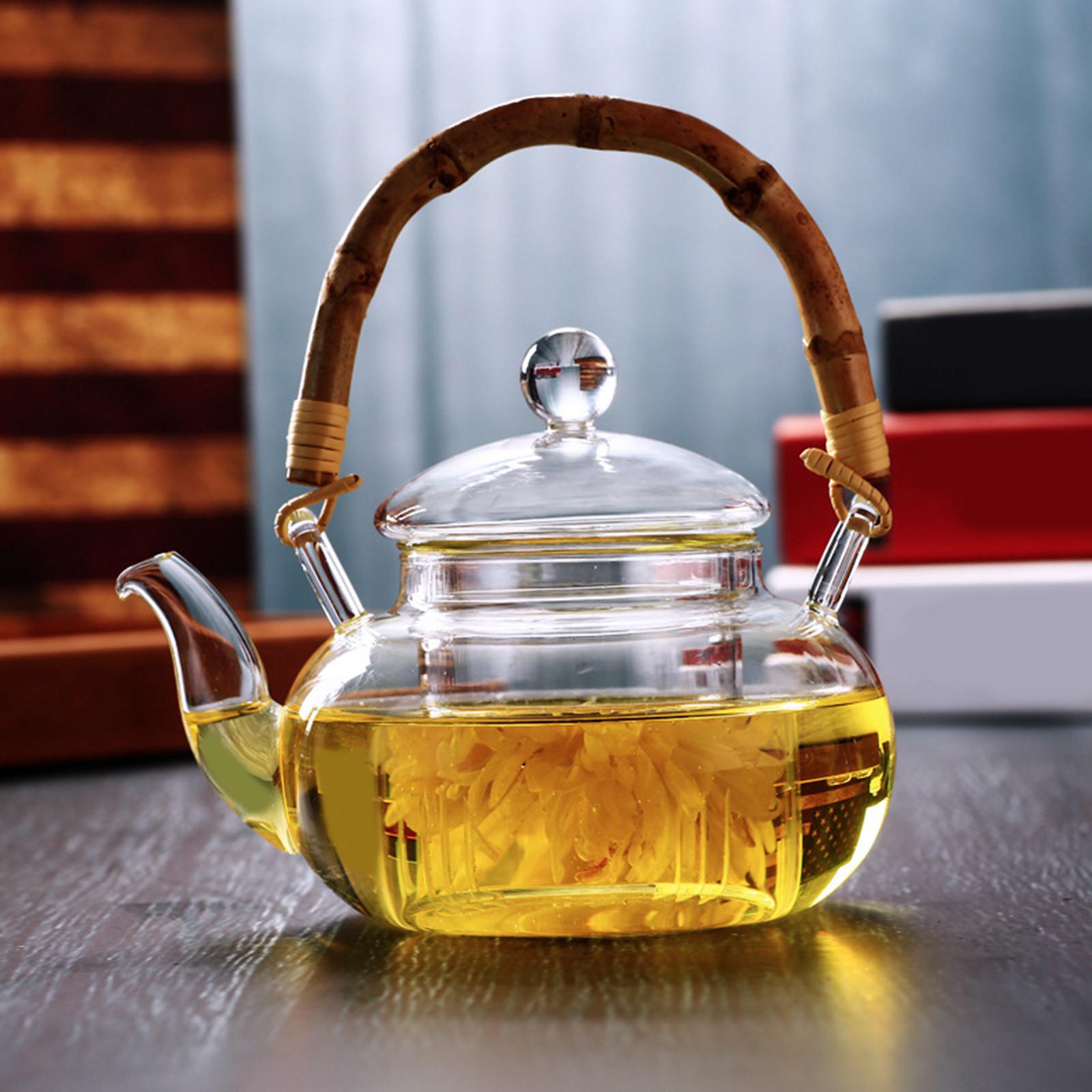 

Glass Tea Pot Carafe Tea Kettle with Infuser Wood Handle Water Pitcher for Loose Leaf Beverage Milk Juice чистый