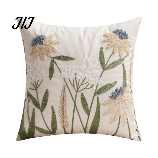Square Decorative Pillow Shams Floral Embroidered Cushion Cover, Throw Covers Farmhouse Cover for Living Room Sofa Couch Washable