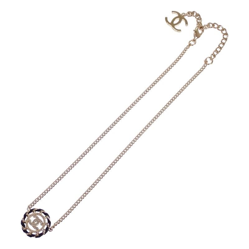 Chanel ABG722B22896 Necklace Champagne Gold Metal/leather Women