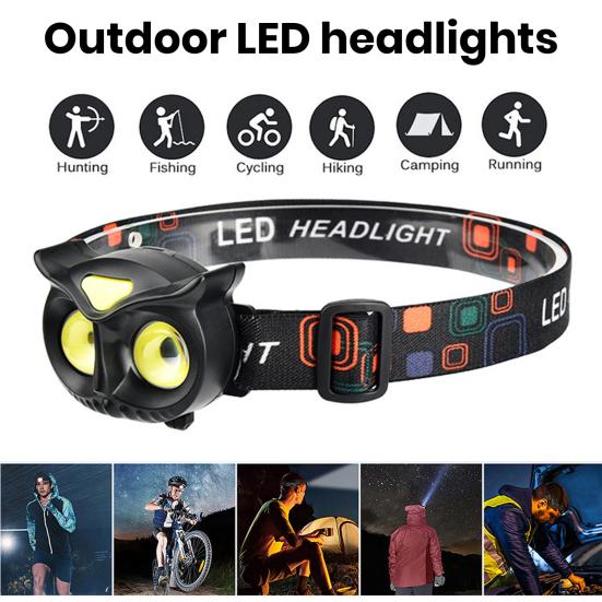 Owl Shape LED Headlamp Type-C Fast Charging Flashlight Head Torch Detachable Lightweight Headlight Outdoor Camping Head Lamp