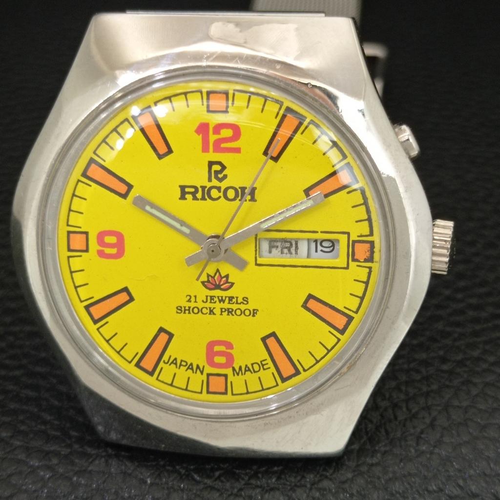 RICOH R31 AUTOMATIC VINTAGE JAPAN MENS YELLOW COLOR DIAL WATCH a707682-1