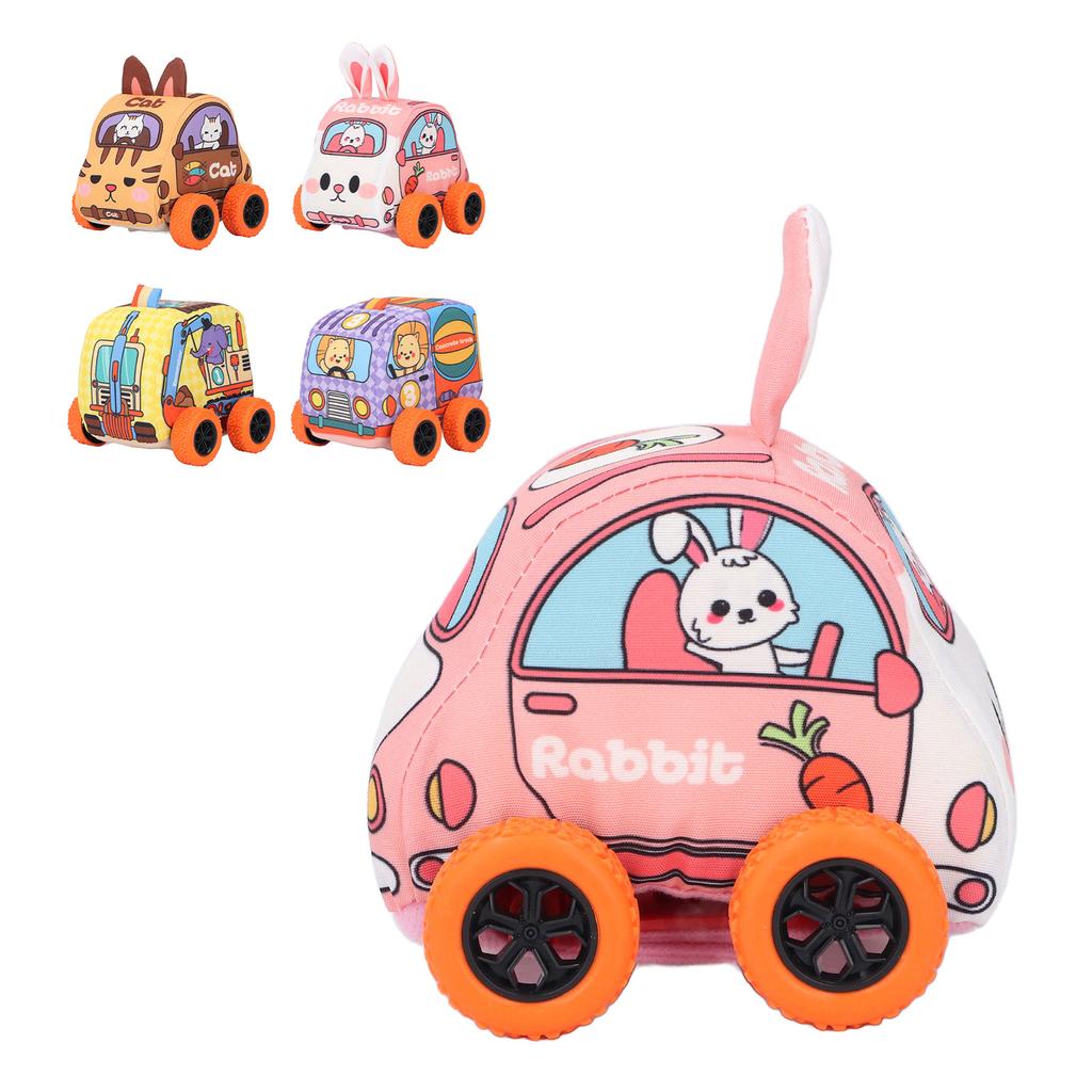 Fabric Kids Pull Back Car Cartoon Parent Child Interaction Soft Baby Vehicle Toy for 1 to 3 Years Ol