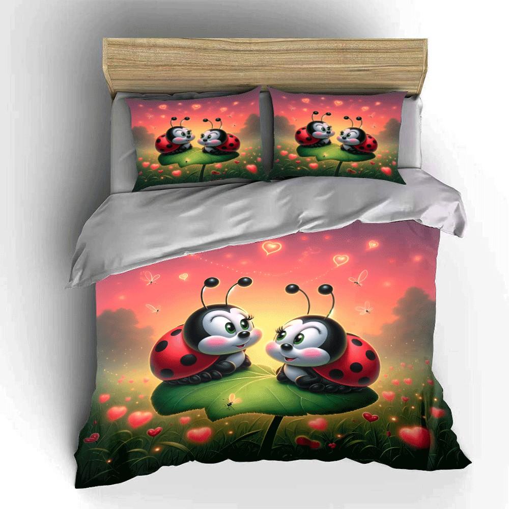 Ladybug Love Set For Decorations Exquisite Three-Piece Bedding Set Gift For Kids And Adults