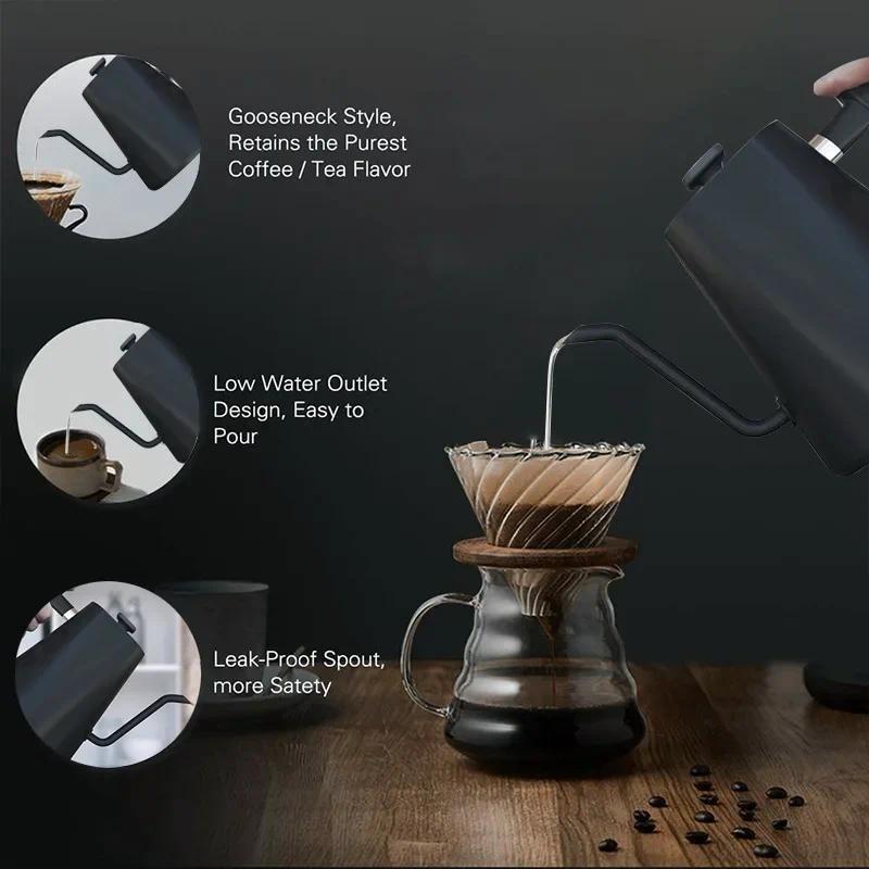 1200W Gooseneck Electric Kettle Stainless Steel Professional Coffee Pot Precise Temperature Control Water Boiler