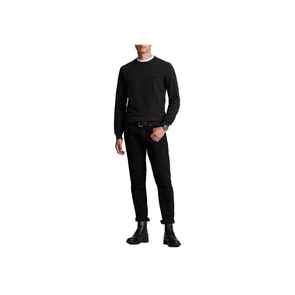 Polo Ralph Lauren FW24 Logo Embroidered Solid Color Crew Neck Long Sleeve Knit Sweater Men sweater Charcoal-Gray 710918163-005