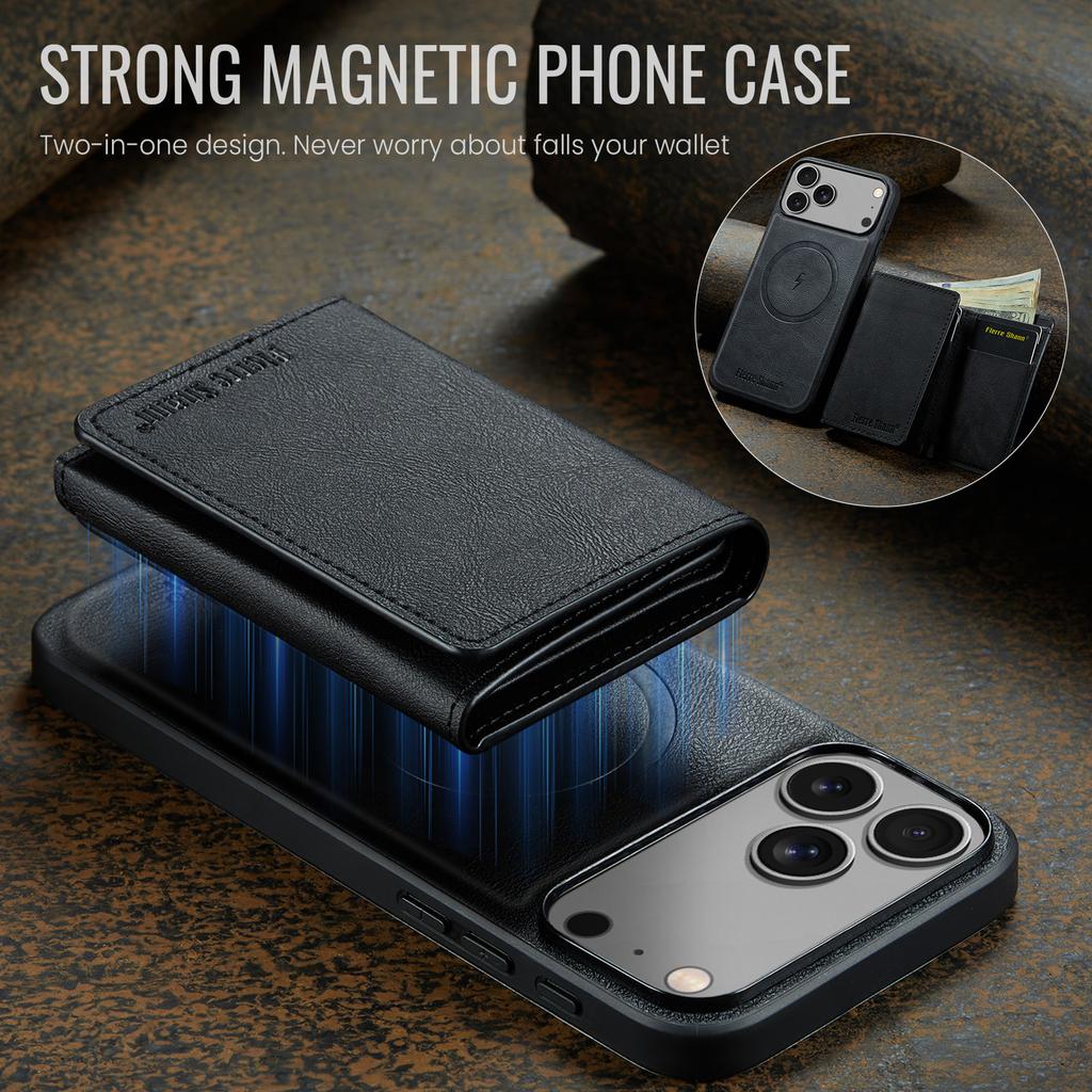 Detachable Card Holder Wallet Leather Case for iPhone 17 Pro Max 17Air 16e 16 Plus 15 14 13 12 11 7 8 SE3 Magnetic Phone Cover