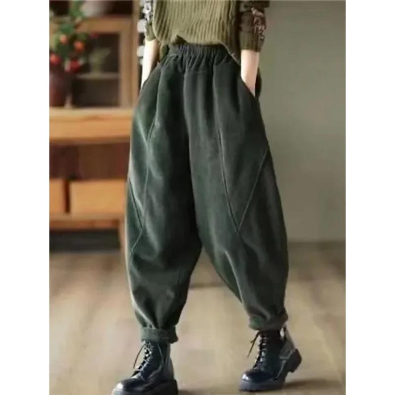 Corduroy  Autumn Winter Pants Casual High Waist Warm Women Pantalones Vintage Ankle-length Jogger Fashion Trousers