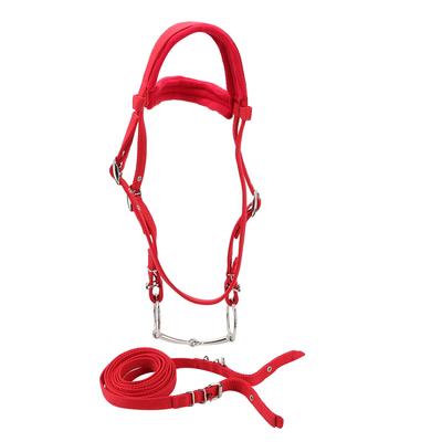 Red Adjustable Horse Bridle Rein Harness Headstalls Removable Snaffle with Soft Cushion