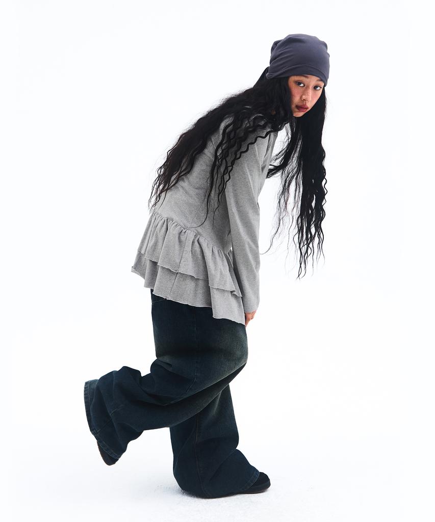 AMES-WORLDWIDE Frill Layered Longsleeve Tee Gray