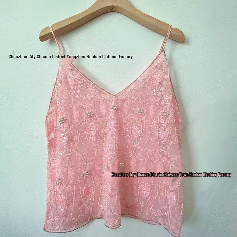 Niche Summer Women's Sequin Beaded Slimming V-Neck Camisole Vest - Elegant and Sexy Style