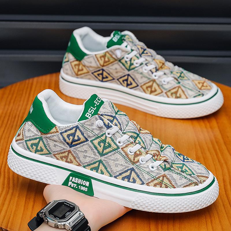 Summer Casual Shoes Men's Printed Canvas Shoes Trendy Low-top Student Sports Shoes Comfortable Versatile Fashion Board Shoes Men