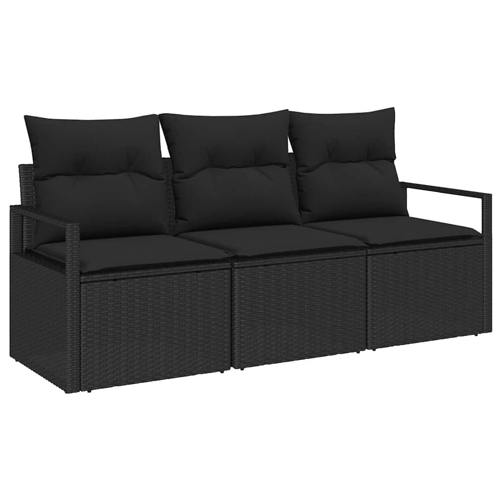 3 Piece Sofa Set Black Poly Rattan