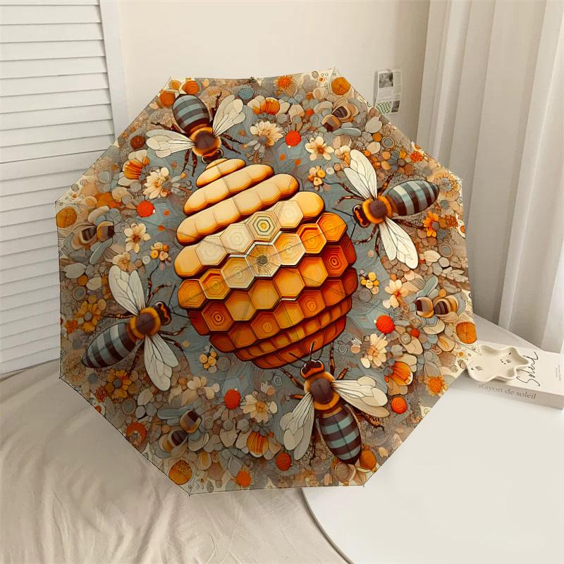 

1PC Bee Honeycomb Automatic Open/Close Umbrella with Windproof, 8-Rib Sturdy Canopy, Durable Ribs, Fashionable Design, 1309a