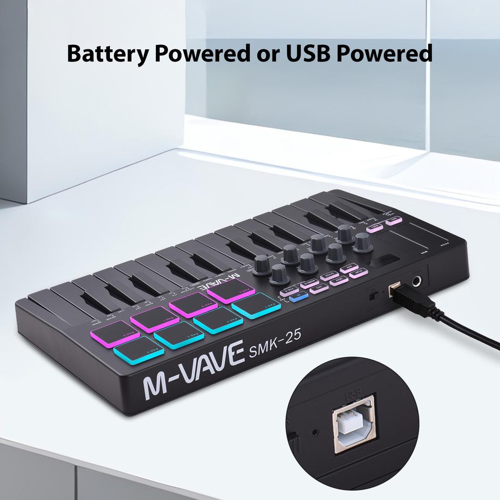 Rechargeable 25 Keys MIDI Keyboard Arranging Strike Pad RGB MIDI Assignable Knobs MIDI Keyboard Controller Beat Maker Machine