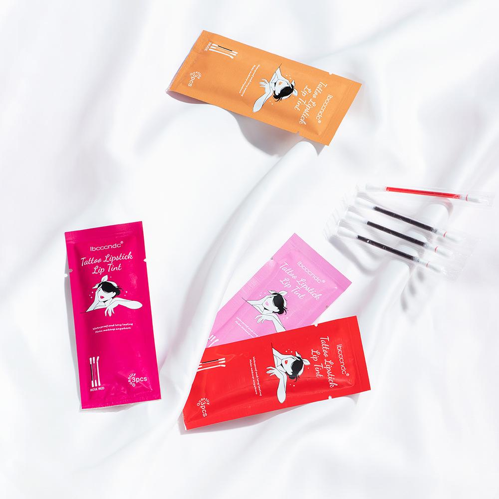 Nová 3-balení Pocket Cotton Swab Lip Gloss Samet Matte Přenosná odolná voděodolná a potu odolná bavlněná rtěnka