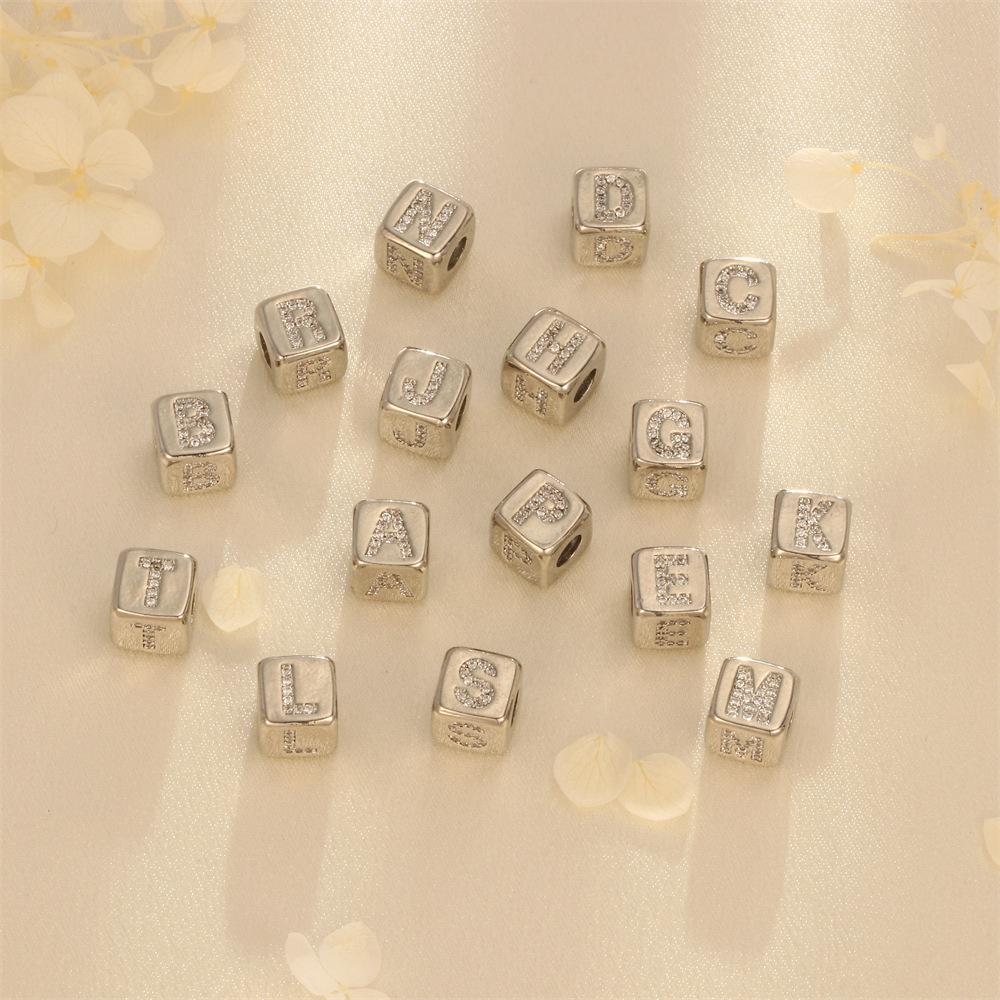 26 Letters Zirconia Inlaid Square Spacer Beads for DIY Bracelets, Necklaces & Pendants