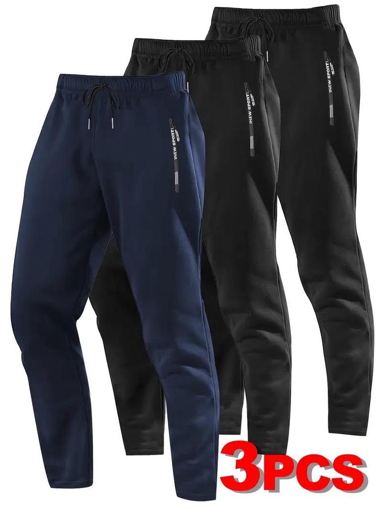 Men's European Size Casual Sports Sweatpants - Solid Color, Drawstring, Autumn/Winter Fitness & Running