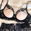Set nou de lenjerie intimă pentru femei, sexy, cu dantelă, sutien push-up franțuzesc cu cupă subțire 3/4, bralette, decor drăguț cu fundă, lenjerie intimă, sutiene confortabile, seturi de chiloți