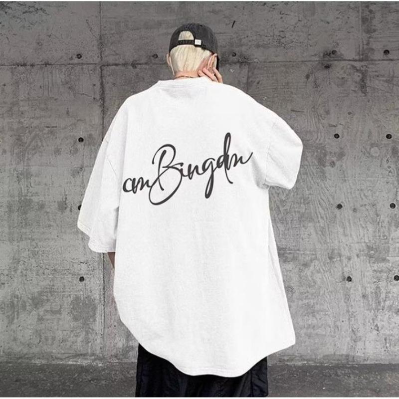 

2025 Новая летняя мужская футболка оверсайз, корейский повседневный свободный стиль, футболка с принтом в виде букв и звезд, трендовая повседневная футболка 4XL