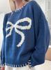 Women's bow-tied jacquard sweater autumn and winter lazy wind loose warm and comfortable jumper knitted sweater