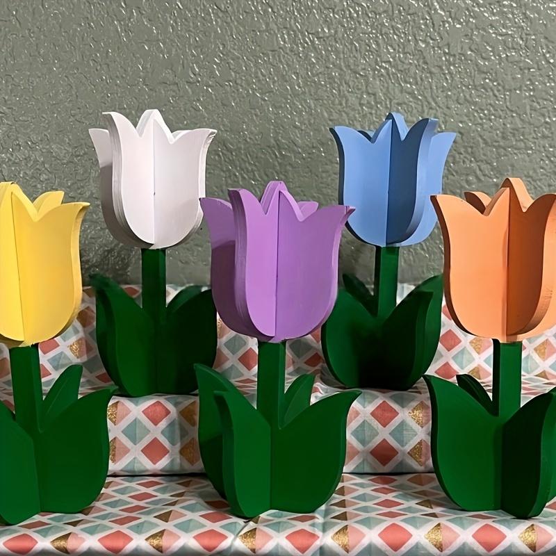 20pcs Wooden Tulip Shapes for DIY Crafts, 3D Paintable Flower Decorations, Light Beige Wood, Creative Crafting, Floral Decor