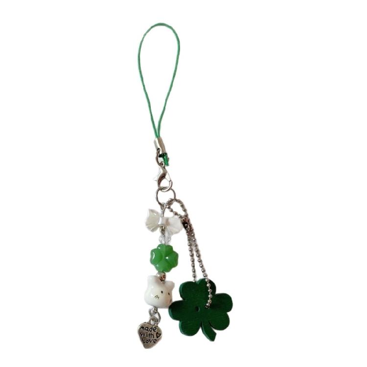 

Sturdy Resin Keychain with Charming Clovers and Rabbit Colorful Key Ring Pendnat Accessory for Travel and Daily Life темно-зелений колір